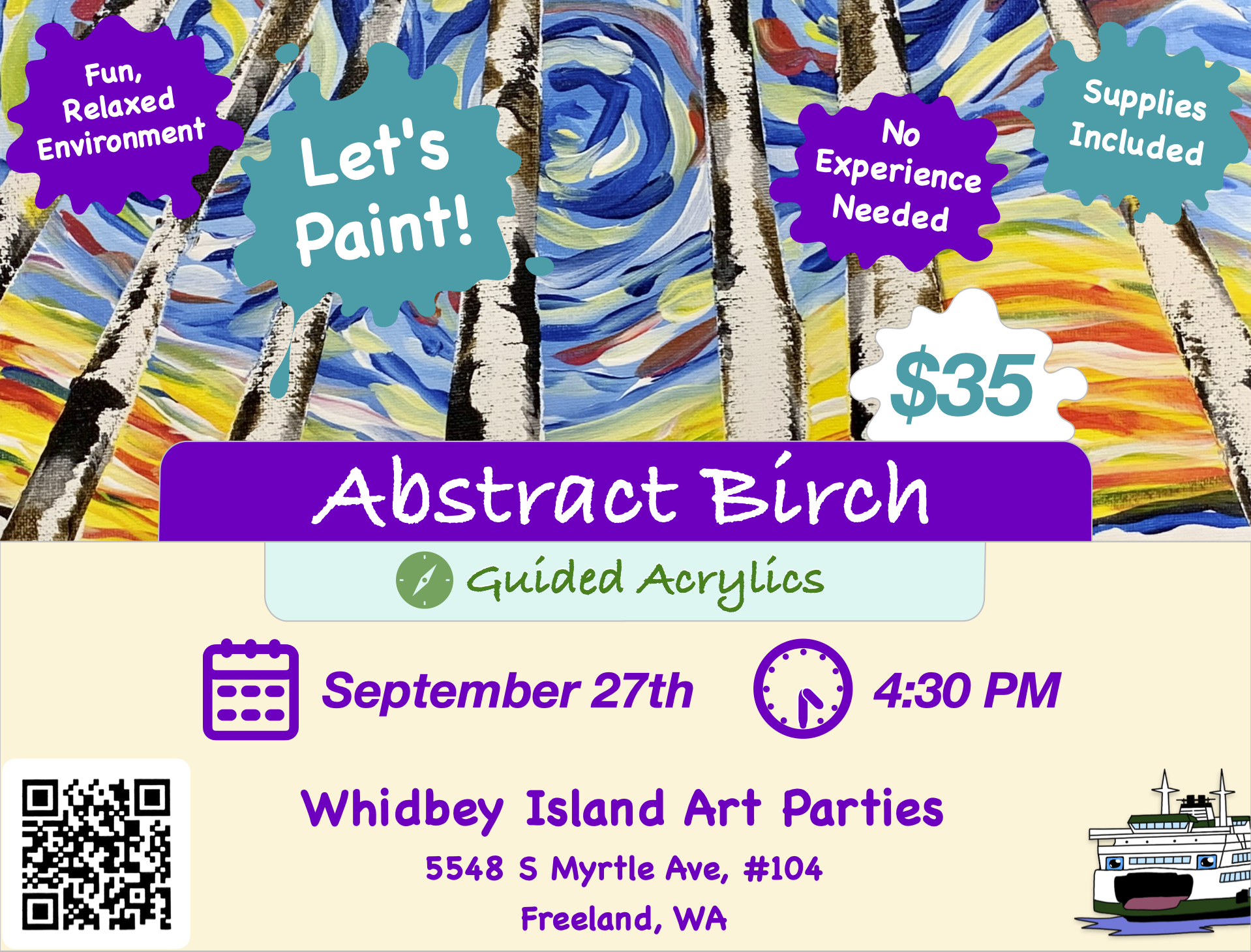 Let's Paint! Acrylics: Abstract Birch - Sept 27th 4:30PM (Freeland)